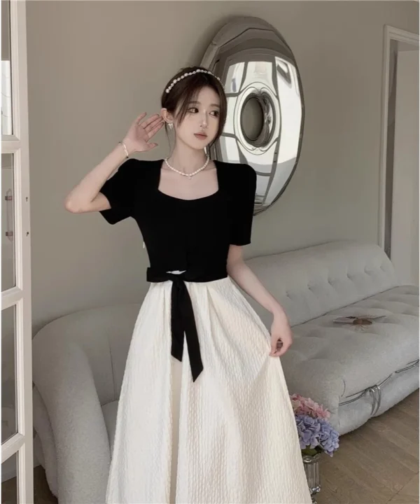 Puff Sleeve Black and White Dress