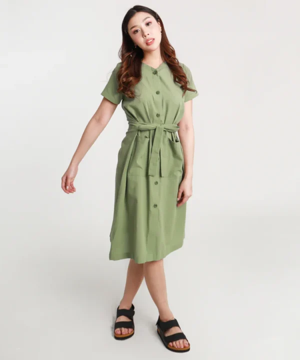 Green Button Down String Dress