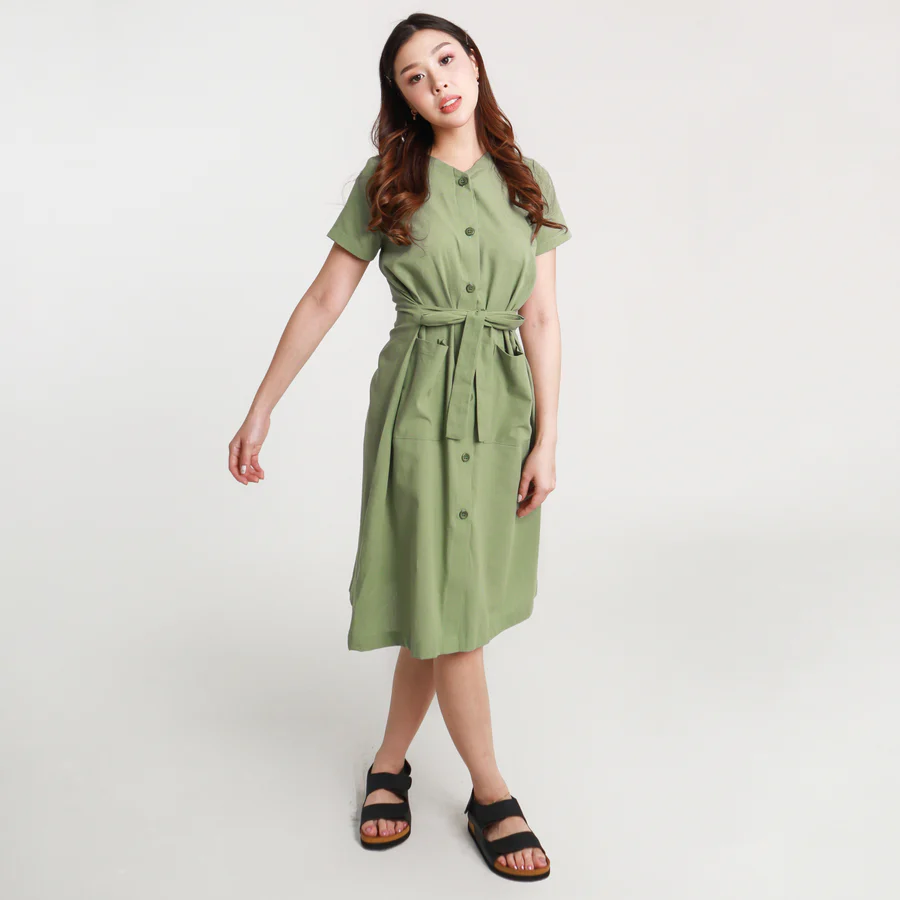 Green Button Down String Dress